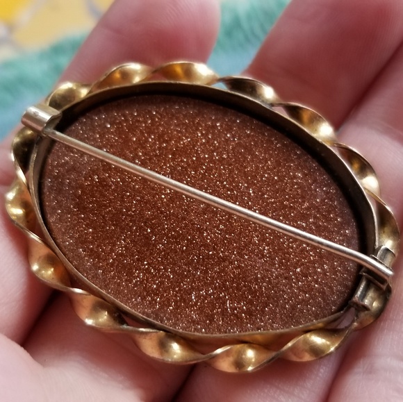 Vintage 1930's Gold Stone Brooch - Picture 3 of 4